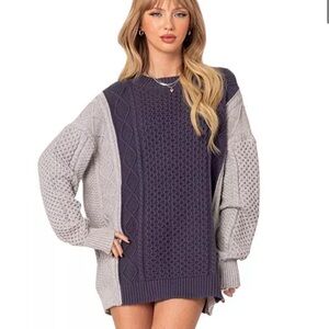 Pacsun Edikted Cable Knit Blue Contrast Oversized Winter Sweater Size M